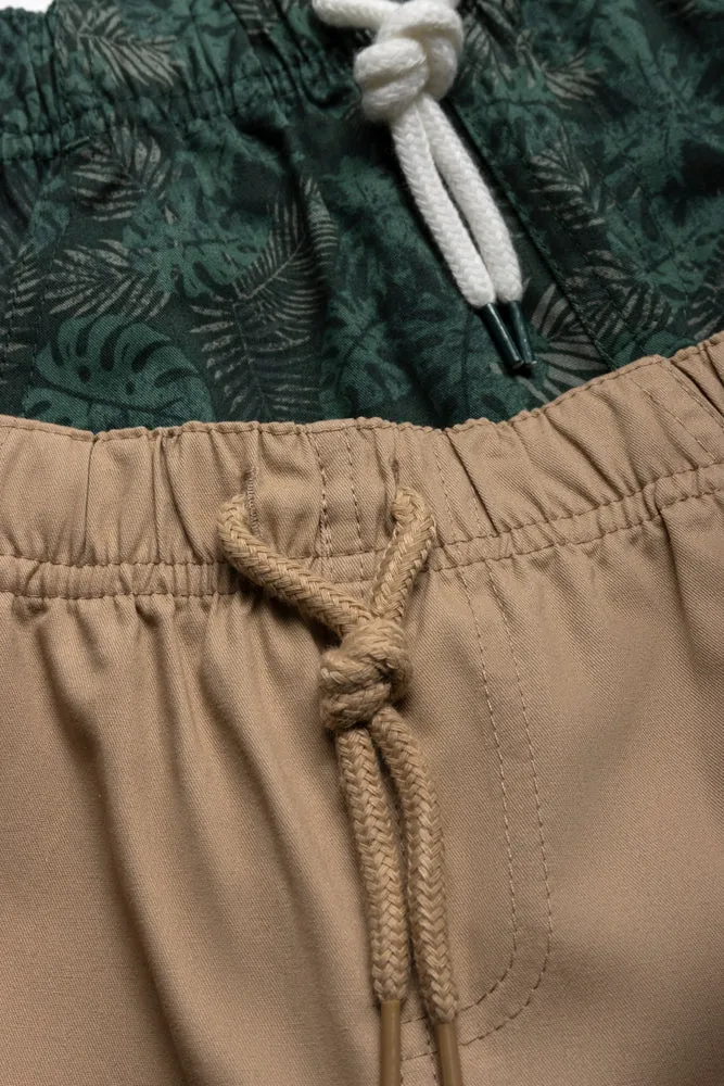 2 Pack Woven Shorts Green & Stone