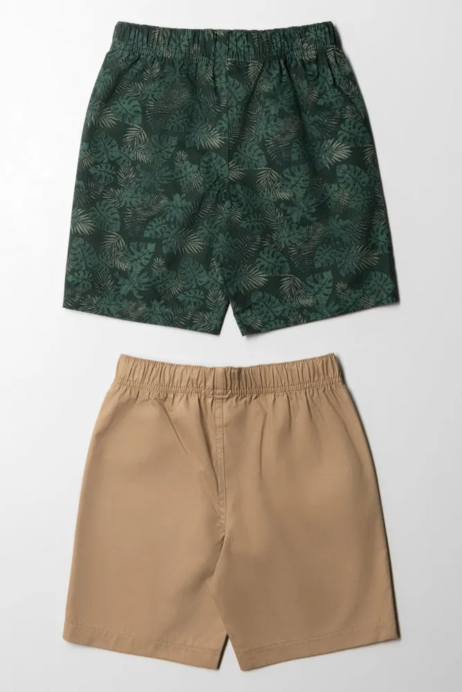 2 Pack Woven Shorts Green & Stone