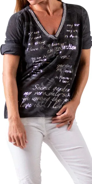 Alana Camo Sweater with Writing