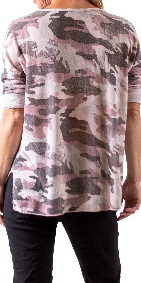 Alana Camo Sweater with Writing