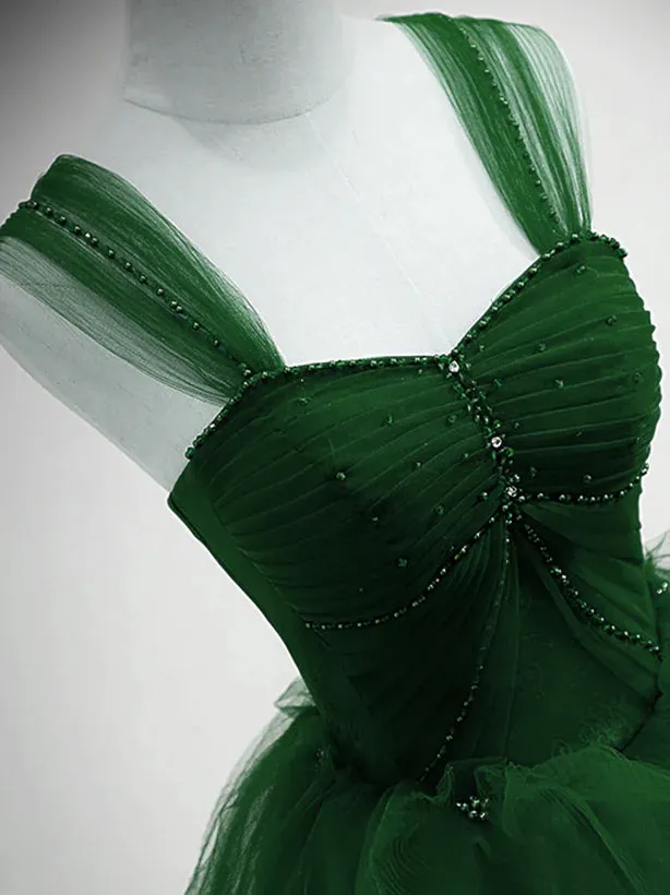 Beaded Tulle Off Shoulder Long Party Dress Tulle A-line Prom Dress Ball Gown Quinceanera Dress