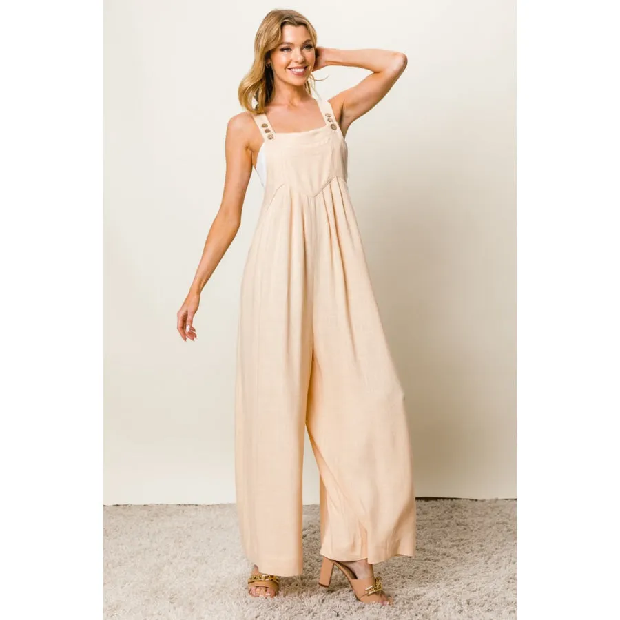 BiBi Texture Sleeveless Wide Leg Jumpsuit