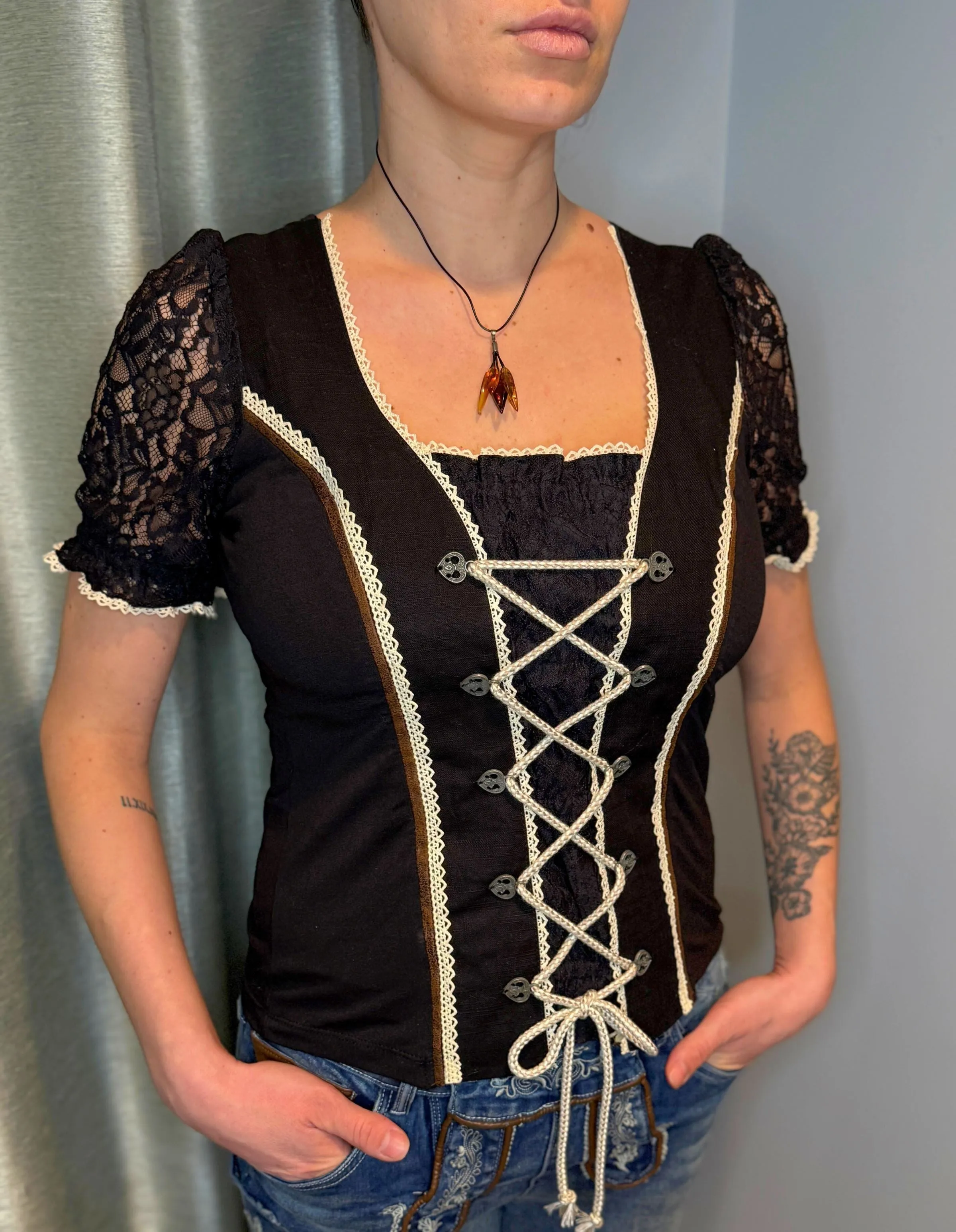 Black & Taupe Knit Dirndl Top