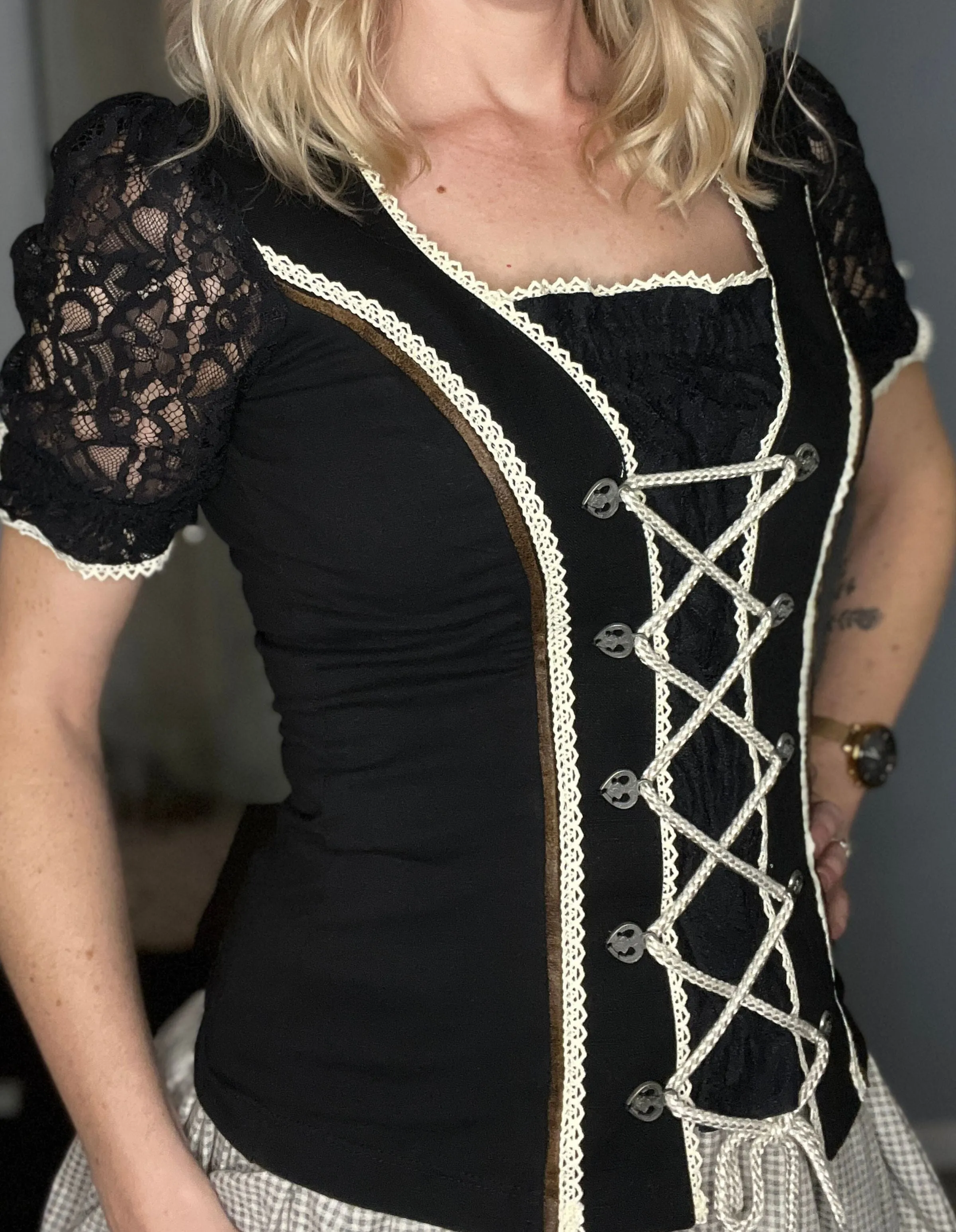 Black & Taupe Knit Dirndl Top