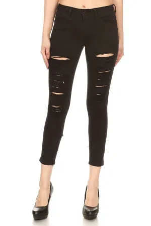 Black Denim Low Rise Jeans With Slashes