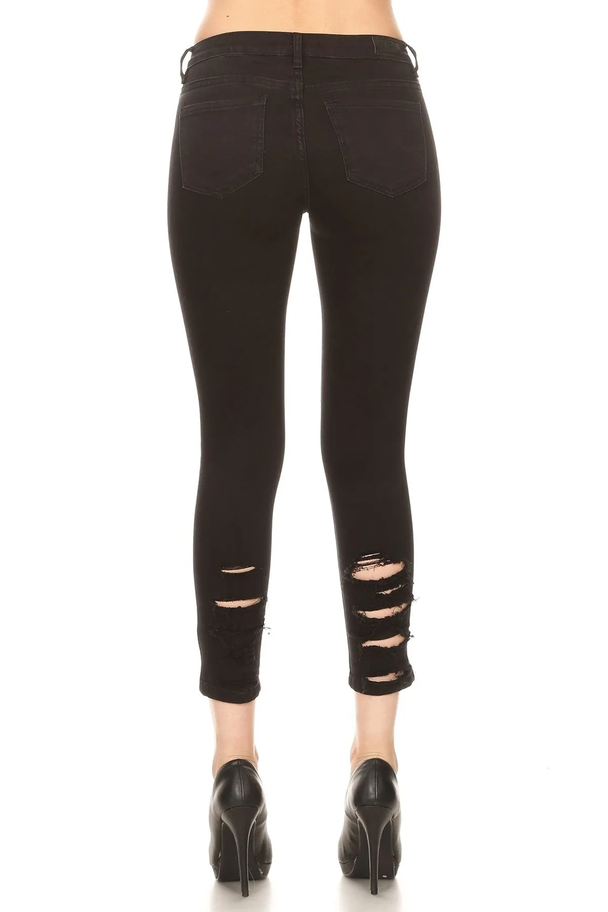 Black Denim Low Rise Jeans With Slashes