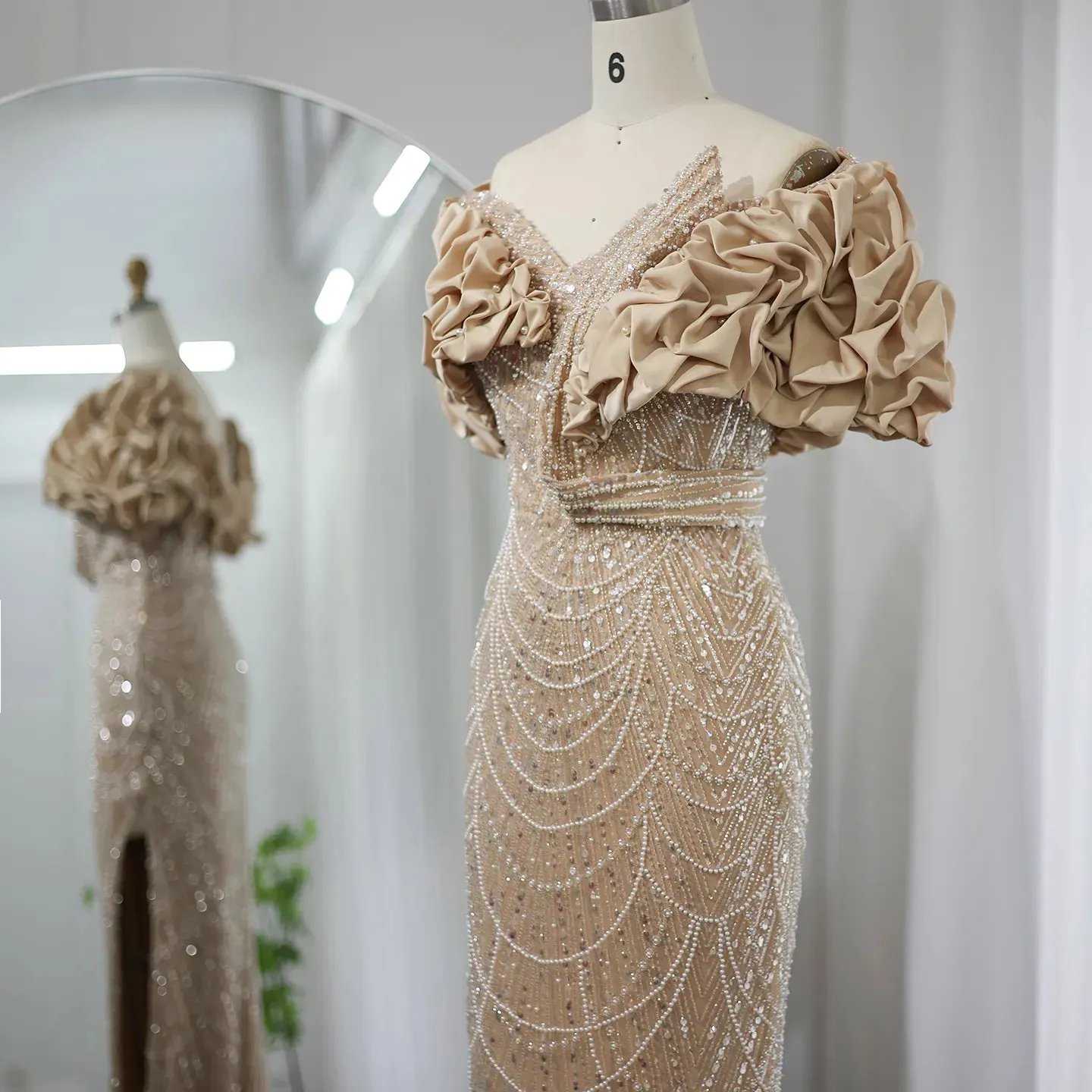 Elegant Off Shoulder Mermaid Sage Green Slit Evening Dress SS288