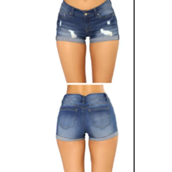 FashionSierra - Woemn's low rise cuffed denim shorts distressed ripped jeans shorts