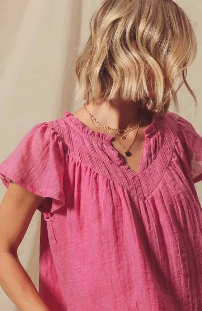 Flutter Sleeve Boho Blouse in Pink by So Me