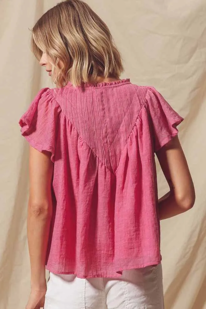 Flutter Sleeve Boho Blouse in Pink by So Me