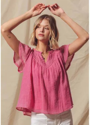 Flutter Sleeve Boho Blouse in Pink by So Me