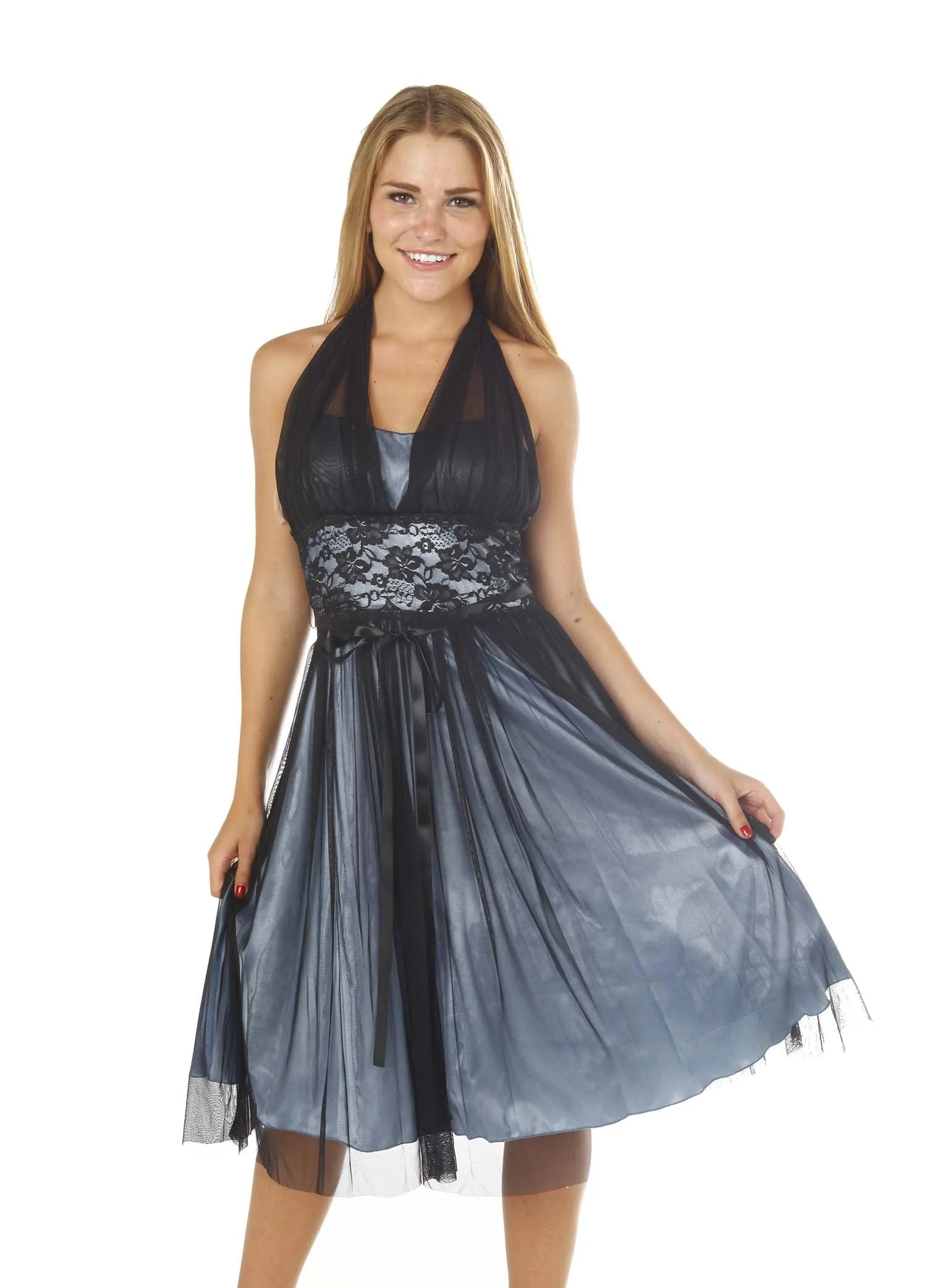 Halter Lace Sheer Cocktail Evening Dress Cocktail Gown Prom