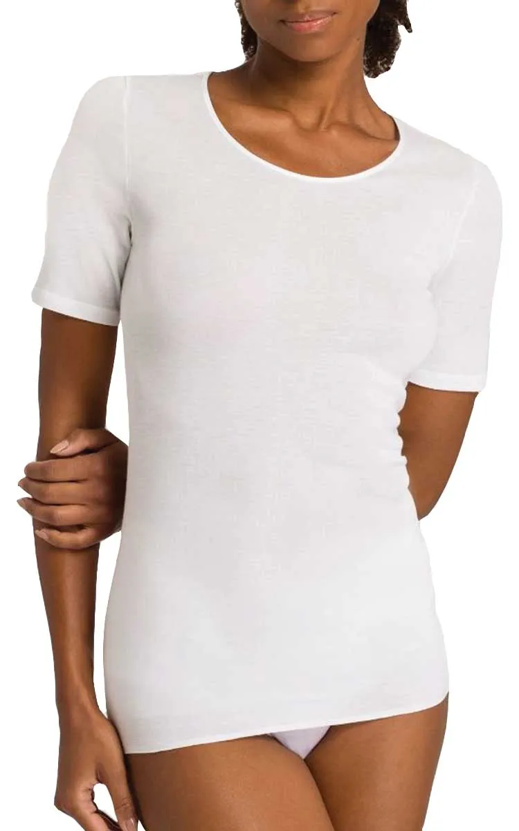 Hanro 100% Cotton Top with Short Sleeve in White 1630
