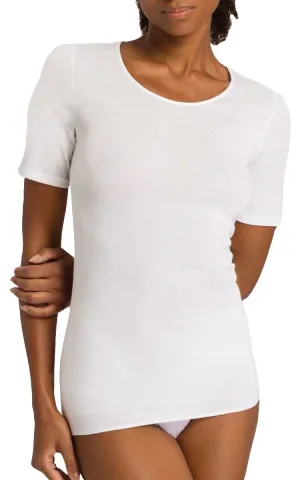 Hanro 100% Cotton Top with Short Sleeve in White 1630