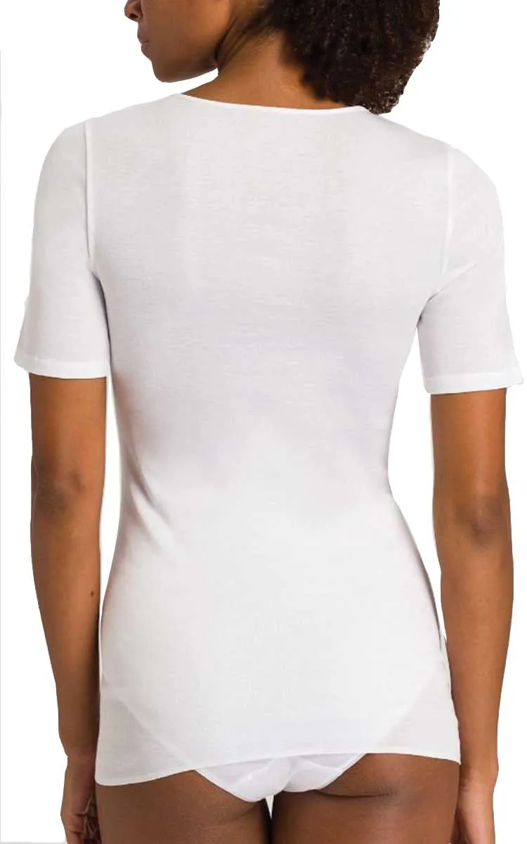 Hanro 100% Cotton Top with Short Sleeve in White 1630
