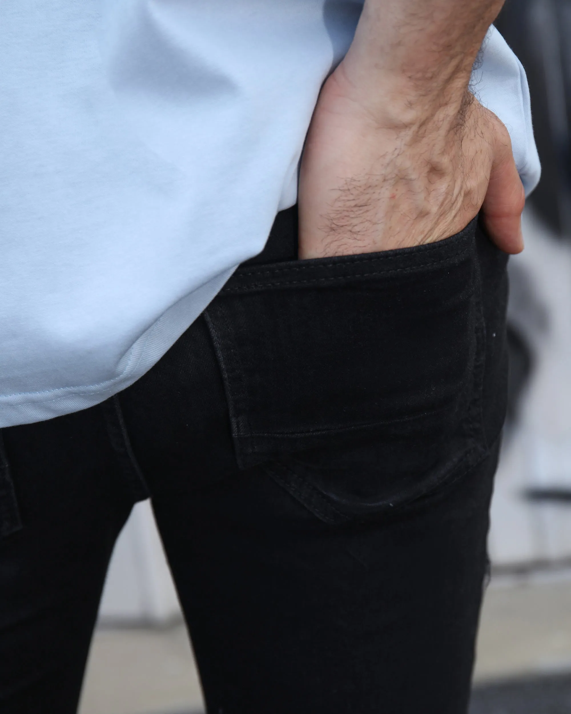 Hip Hop Black Ripped Jeans with Cashew Flower Patch