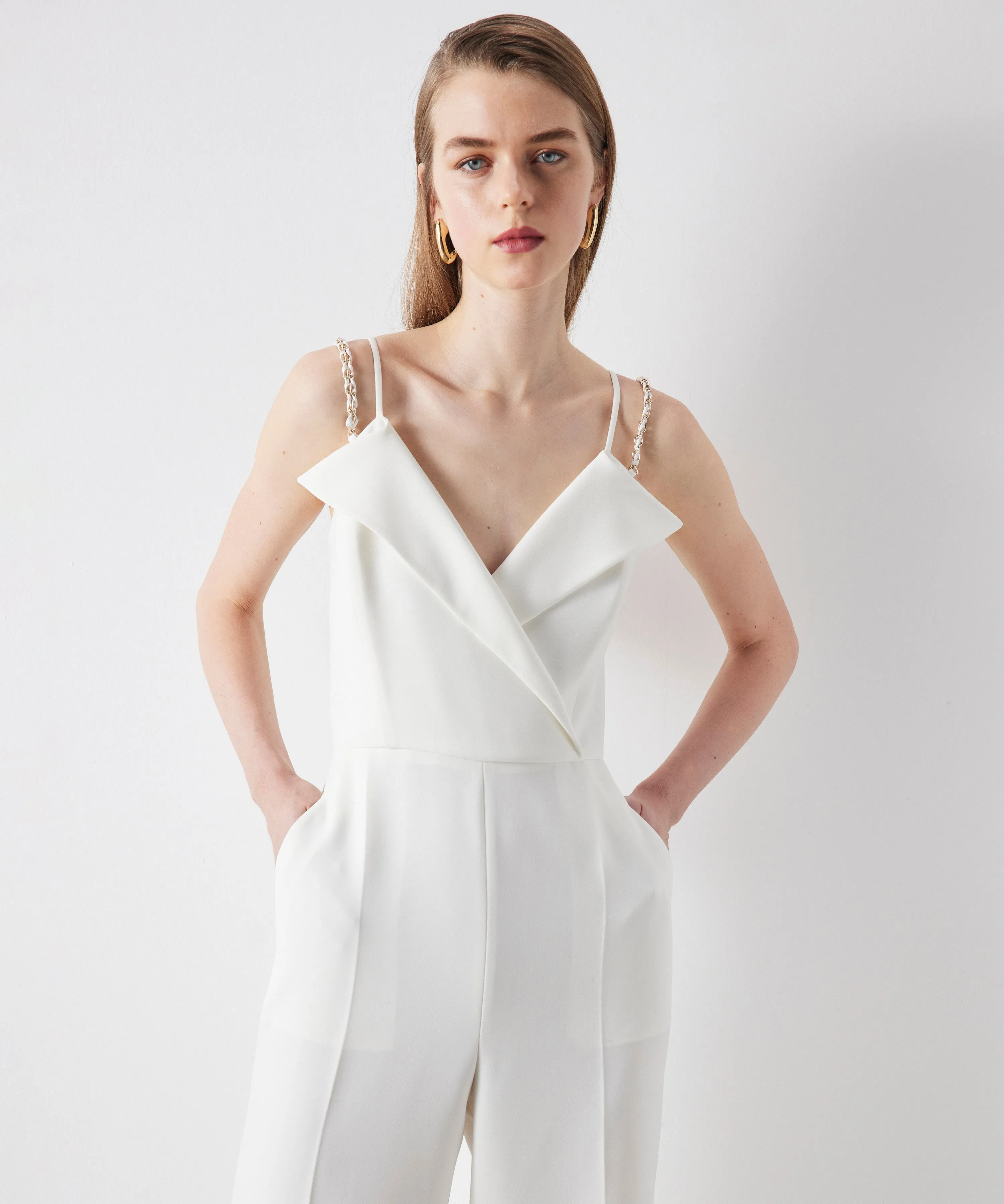 Ipekyol Chain Strap Double-Breasted Jumpsuit Off White