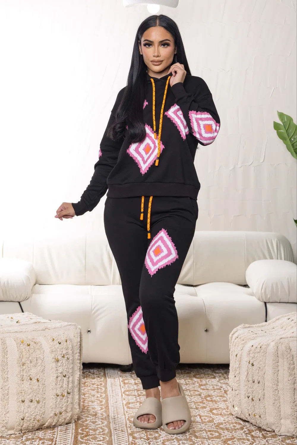 Isabel print hoodie set sweat pants