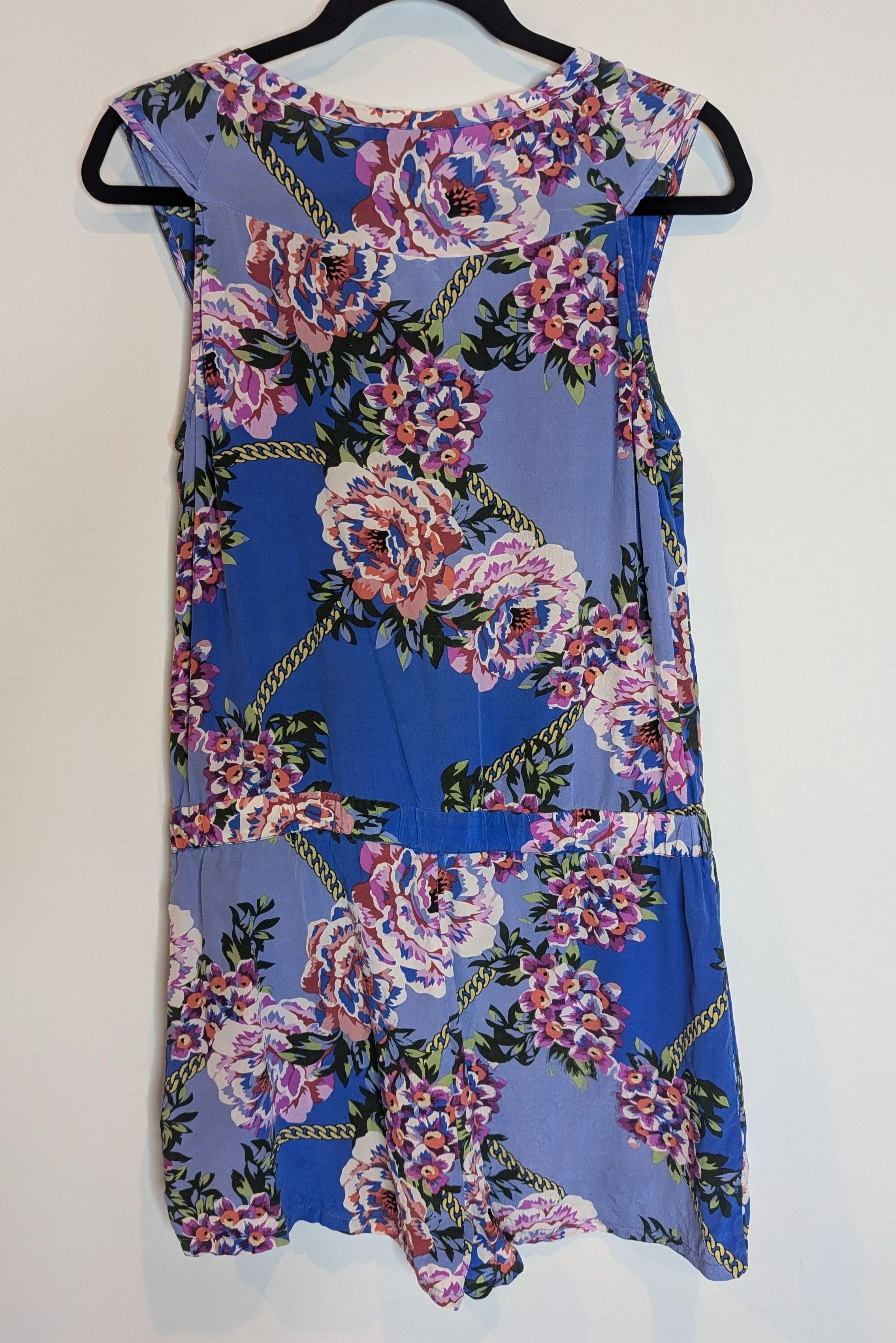 Kachel Blue Multicolour Floral Silk Jumpsuit Playsuit