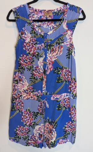 Kachel Blue Multicolour Floral Silk Jumpsuit Playsuit