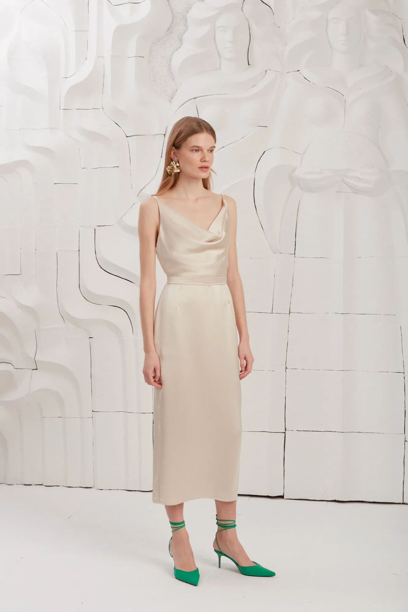 KAMEA champagne satin cocktail dress
