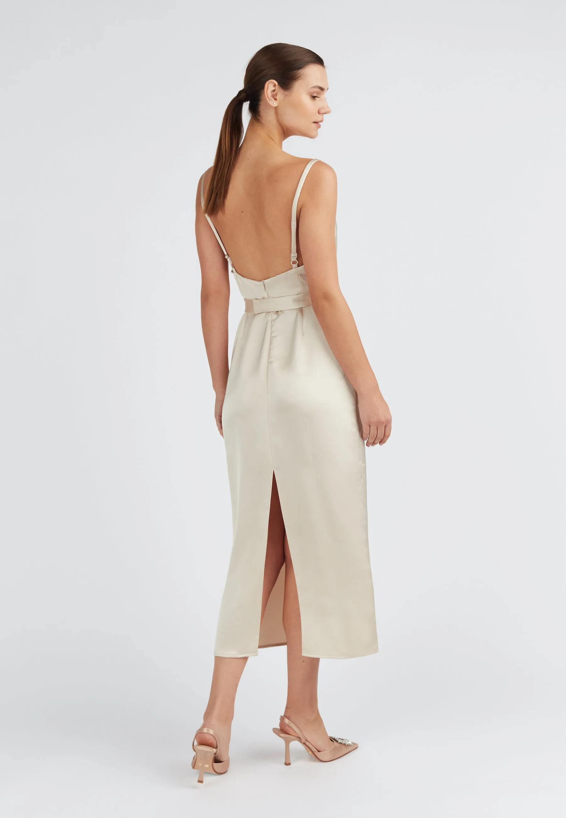 KAMEA champagne satin cocktail dress