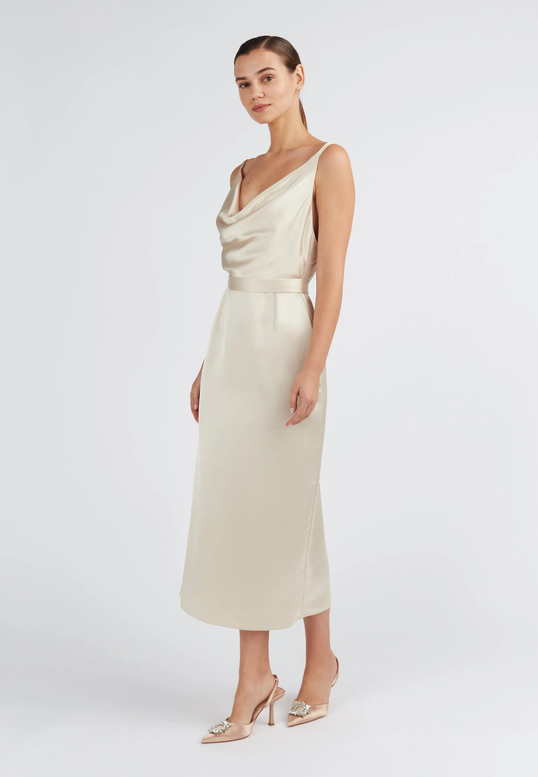 KAMEA champagne satin cocktail dress