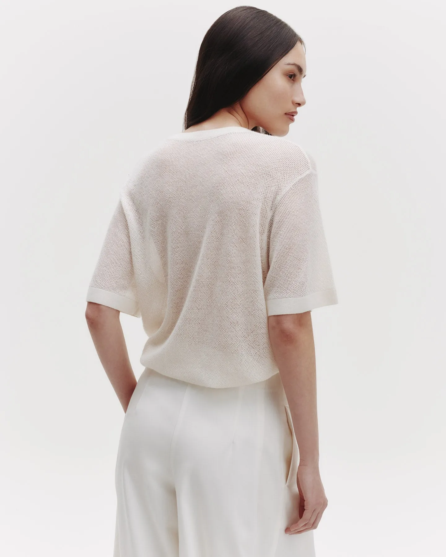 Knit Tee with Pointelle Detail in Lightweight Cashmere