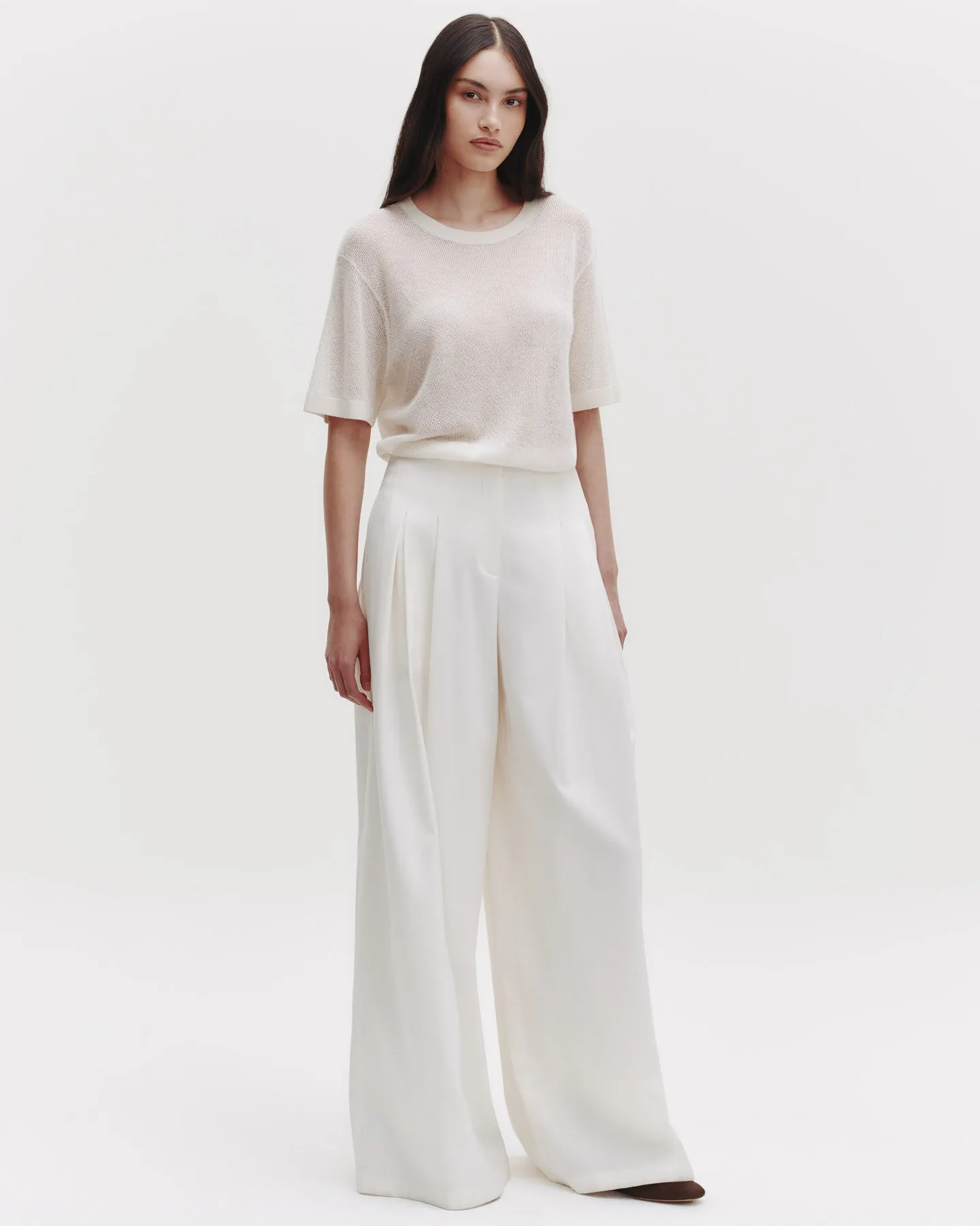 Knit Tee with Pointelle Detail in Lightweight Cashmere