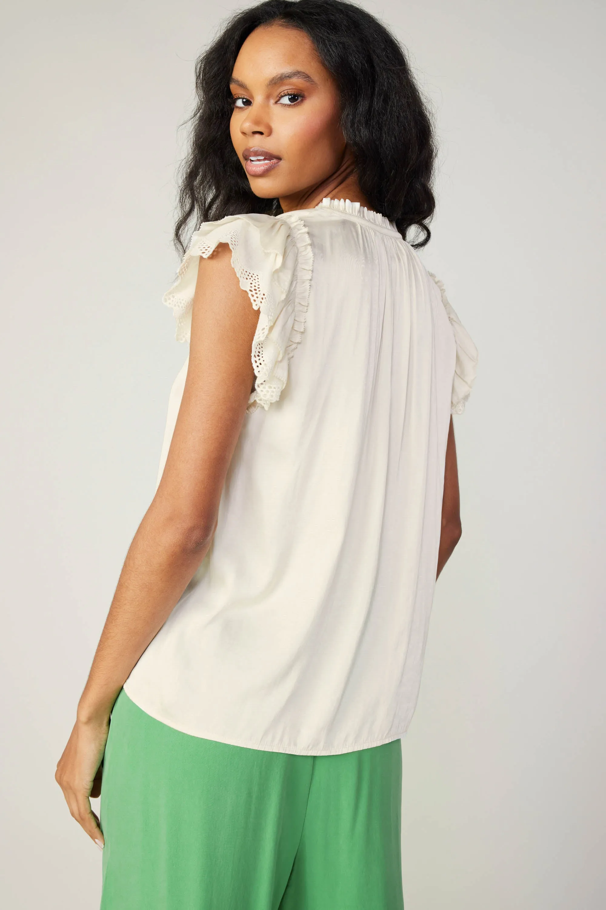 Lace Flutter Sleeve Blouse