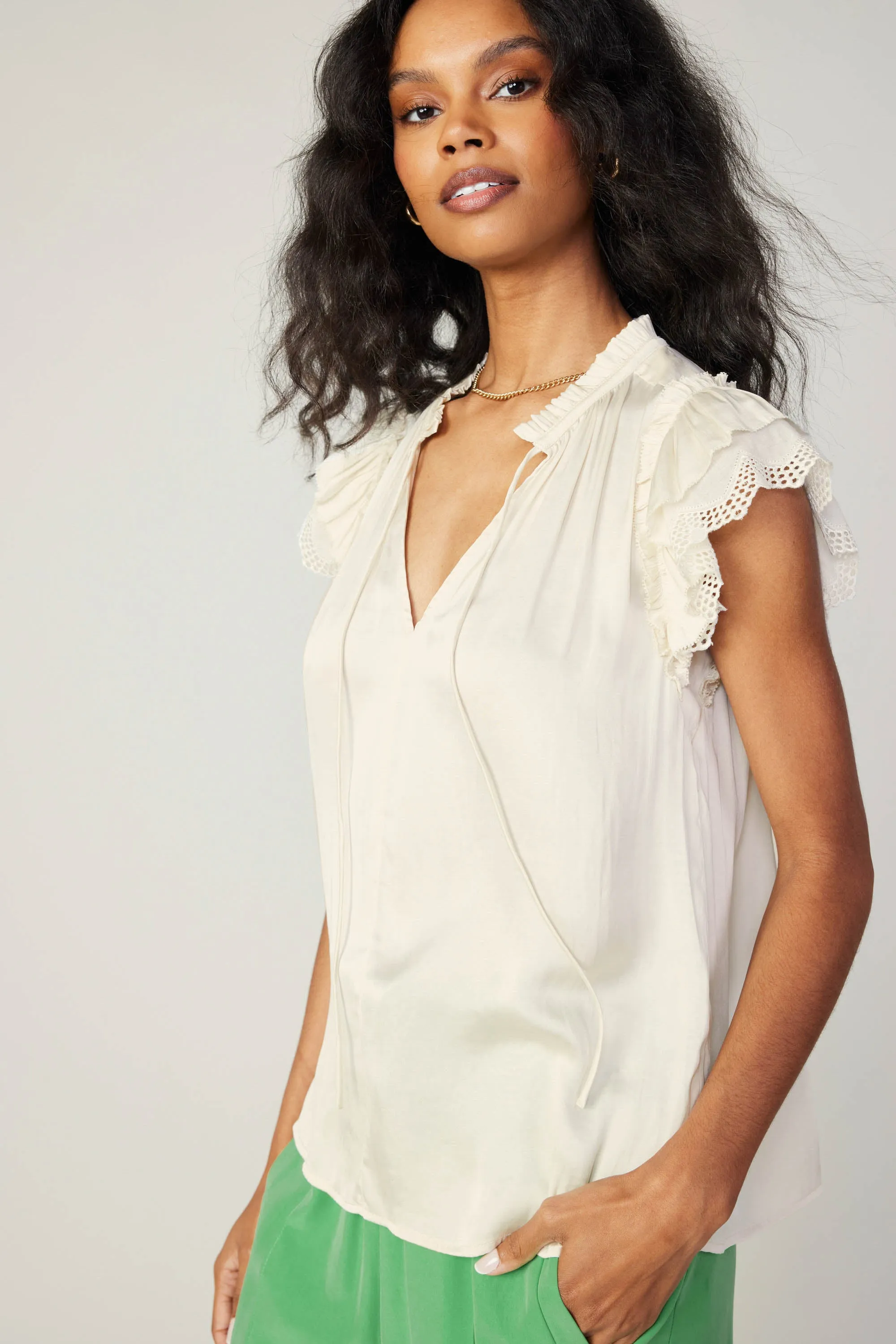 Lace Flutter Sleeve Blouse