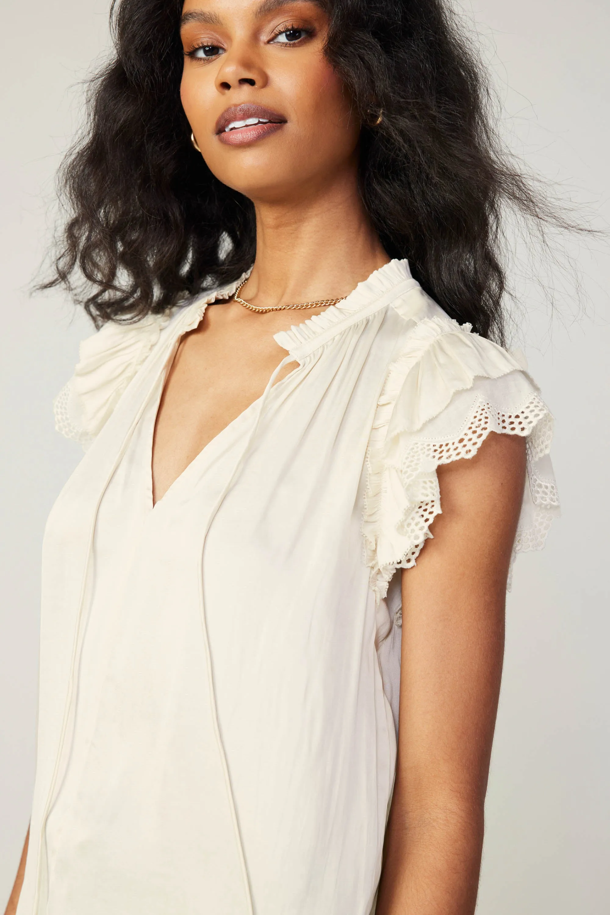 Lace Flutter Sleeve Blouse