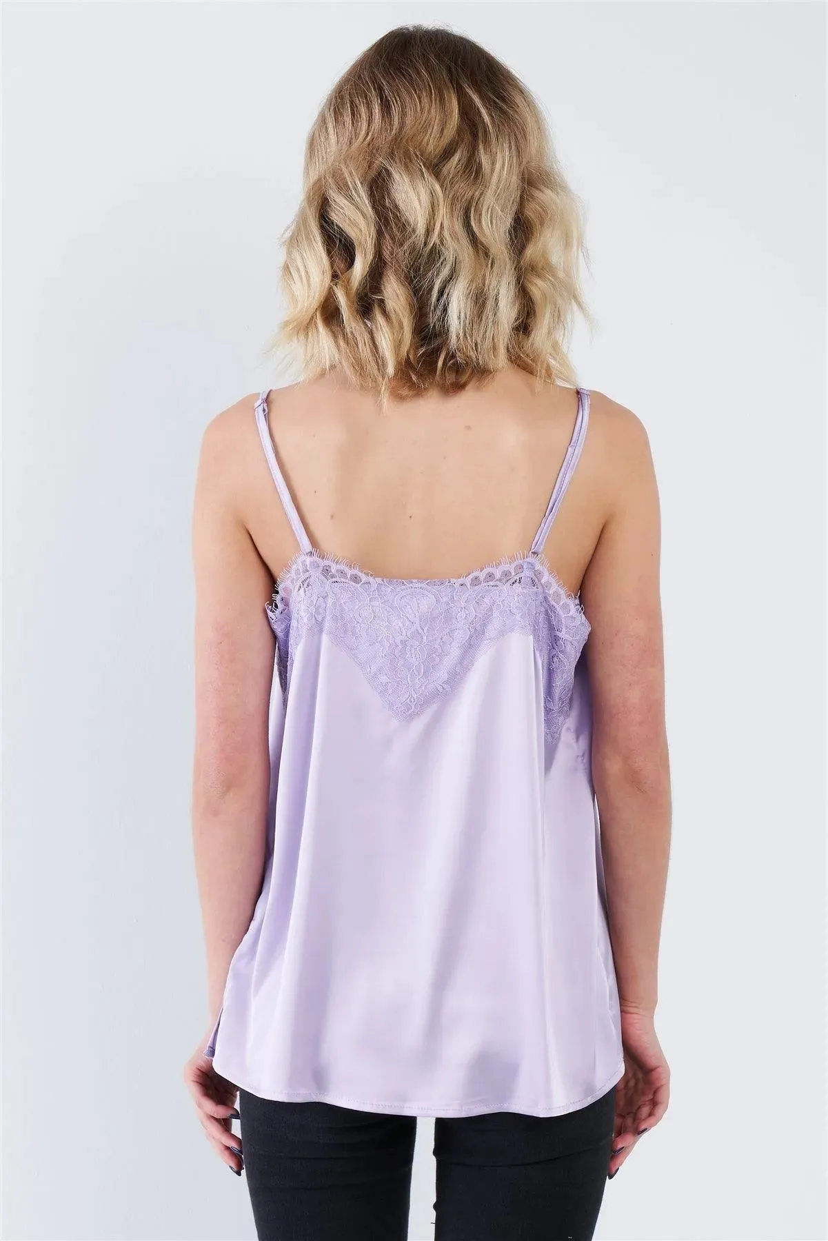 Lavender Satin Lace V-Neck Adjustable Cami Top