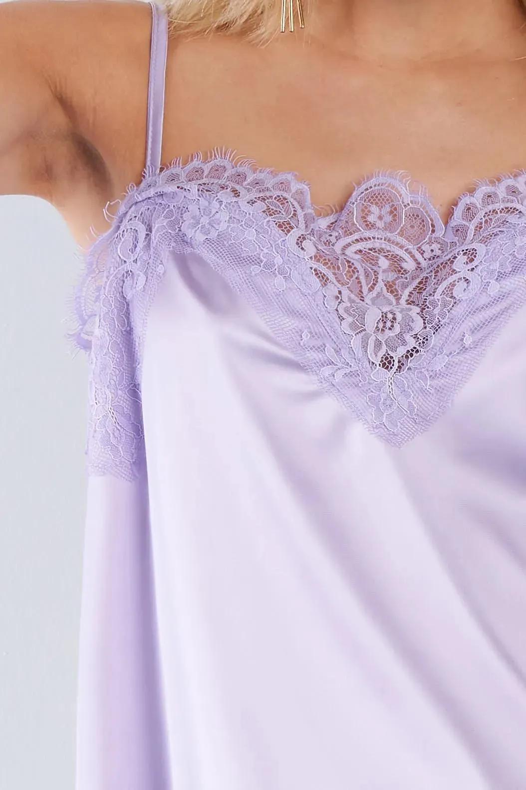 Lavender Satin Lace V-Neck Adjustable Cami Top