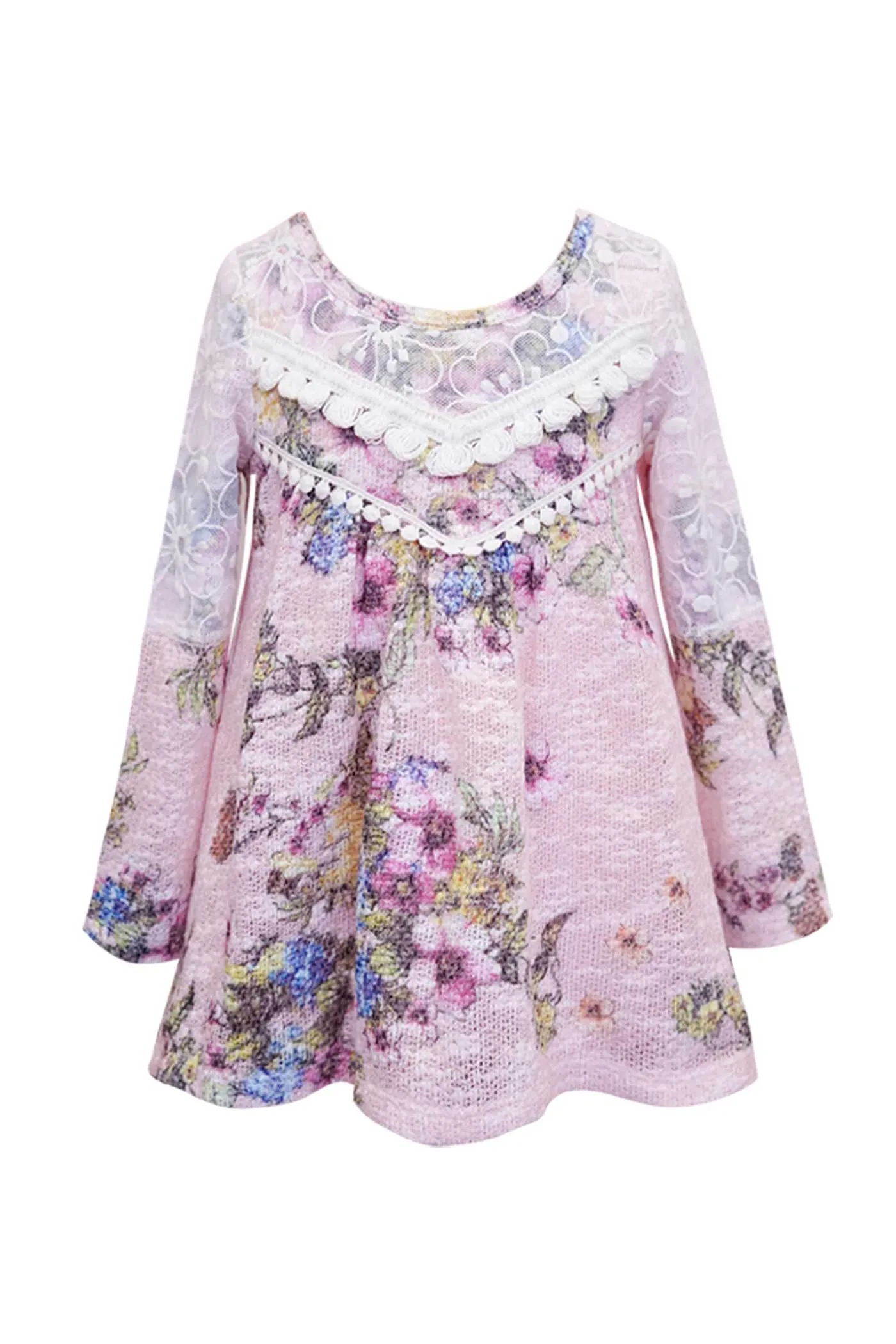 Little Girls Floral Print Long Sleeve Tunic Top