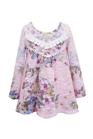 Little Girls Floral Print Long Sleeve Tunic Top