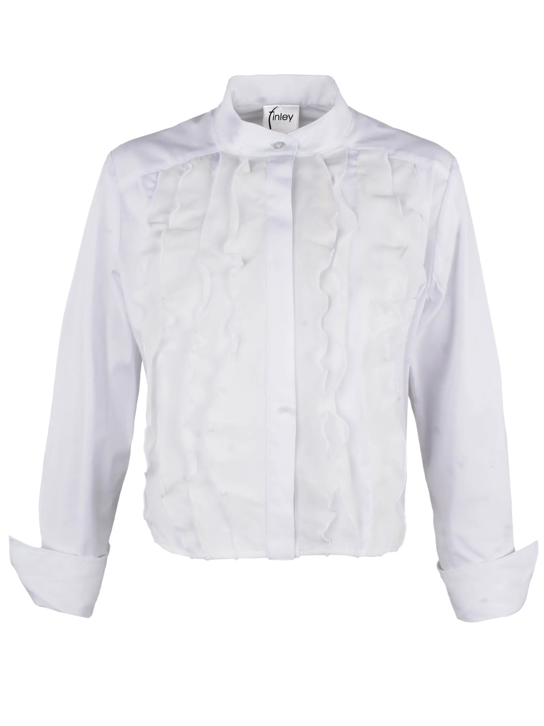 Long Sleeve Raffaele Ruffle Crop Shirt White Poplin and Silk Organza