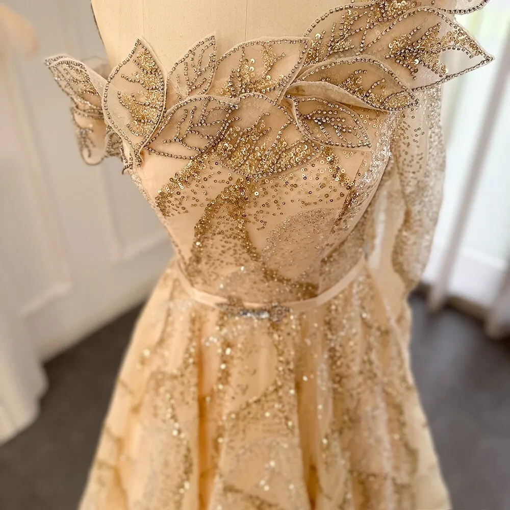 Luxury Ball Gown Gold One Shoulder Evening Dress SS359