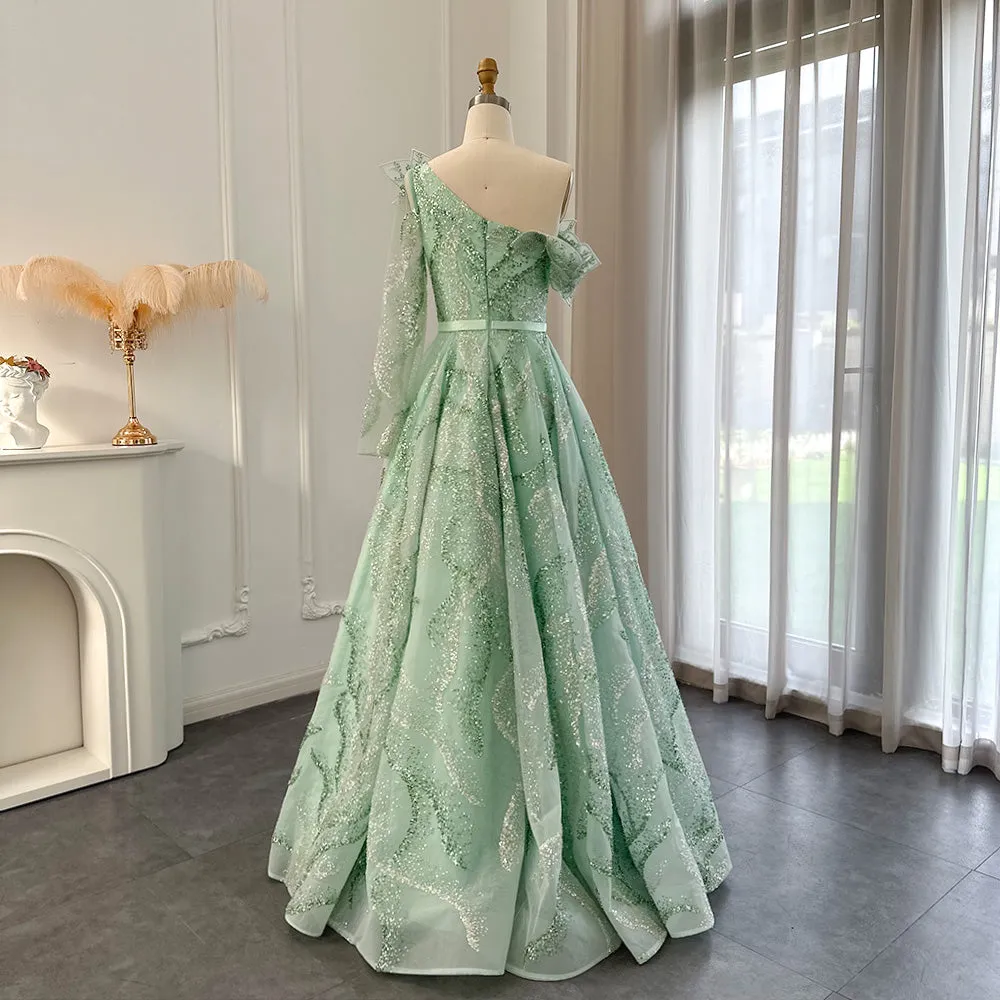Luxury Ball Gown Gold One Shoulder Evening Dress SS359
