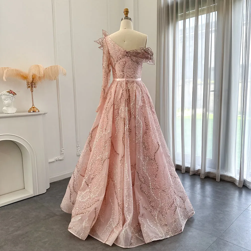 Luxury Ball Gown Gold One Shoulder Evening Dress SS359