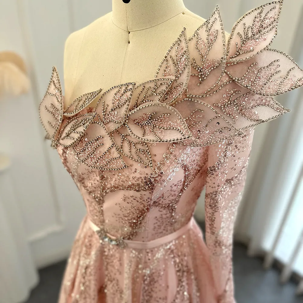 Luxury Ball Gown Gold One Shoulder Evening Dress SS359