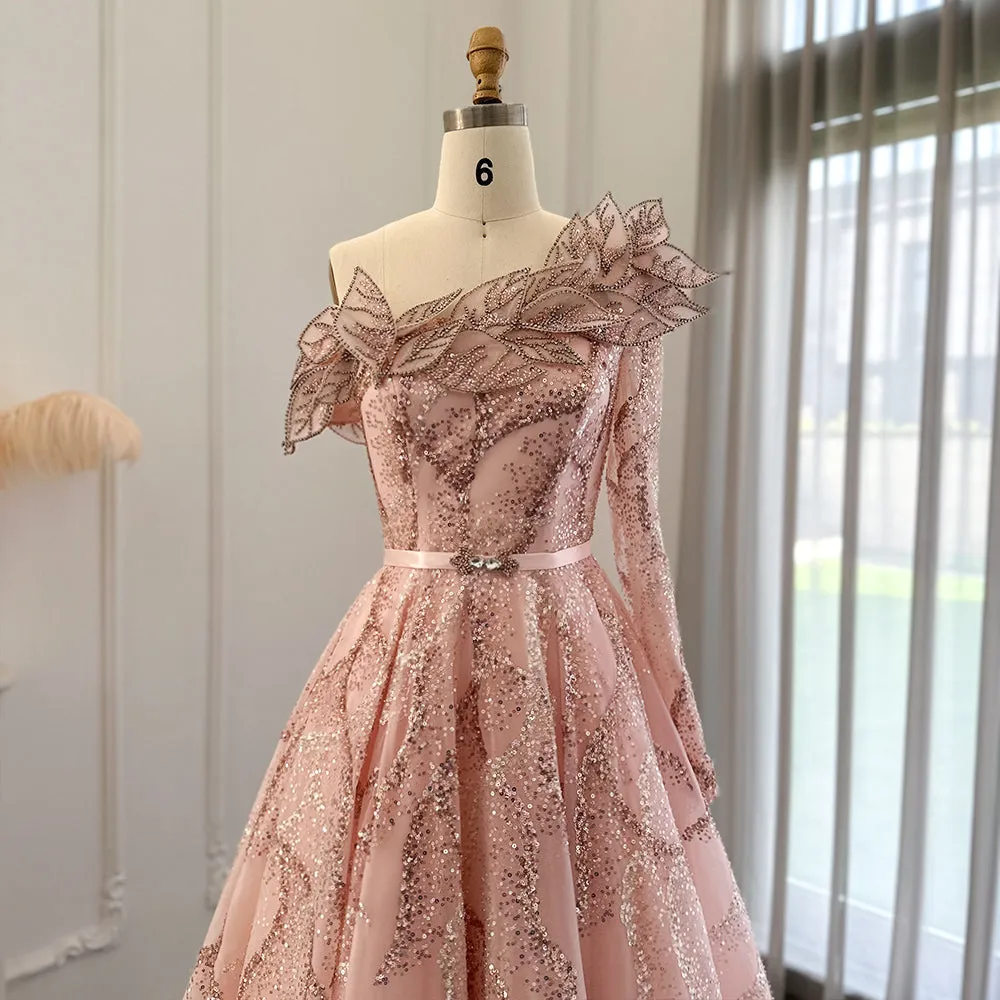 Luxury Ball Gown Gold One Shoulder Evening Dress SS359