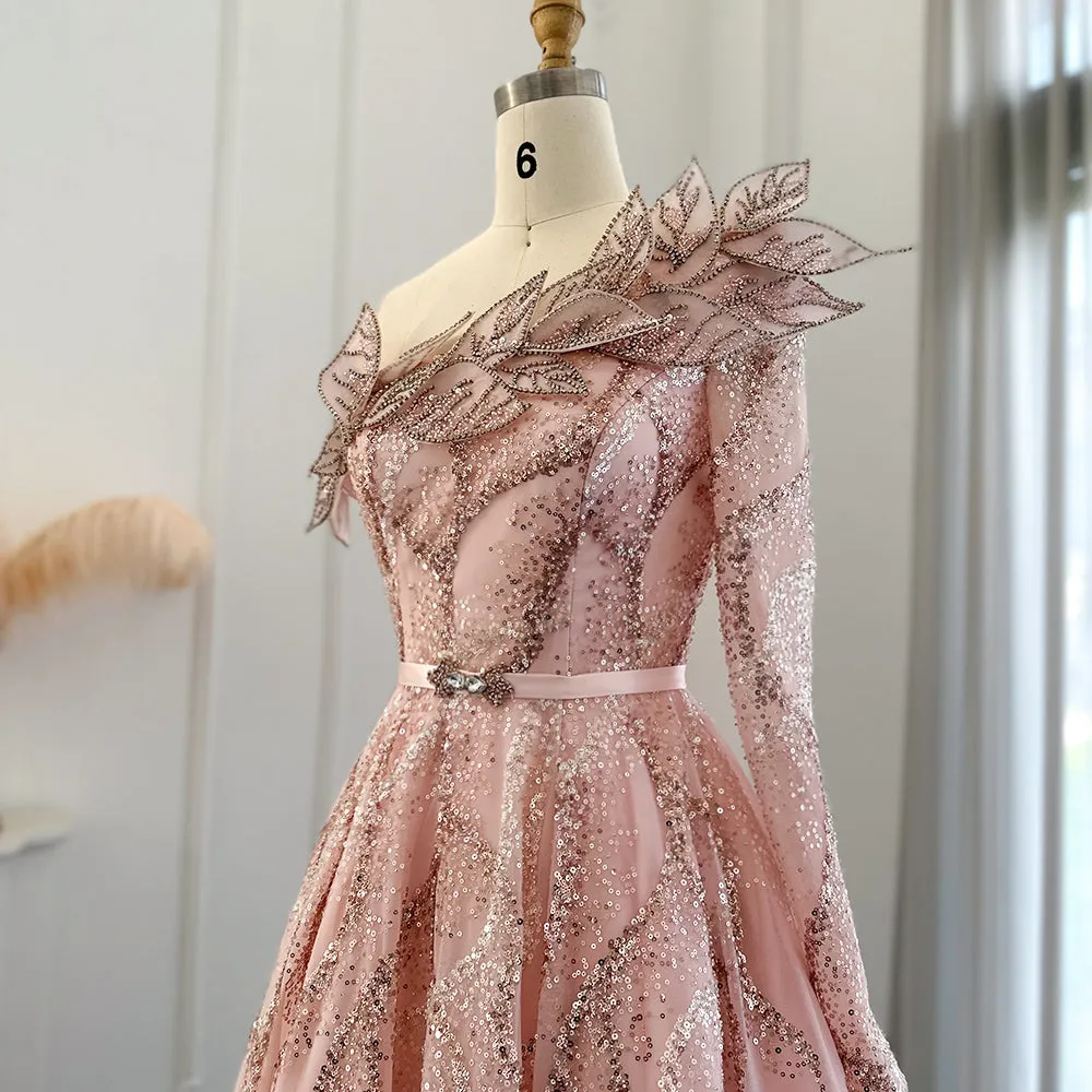 Luxury Ball Gown Gold One Shoulder Evening Dress SS359
