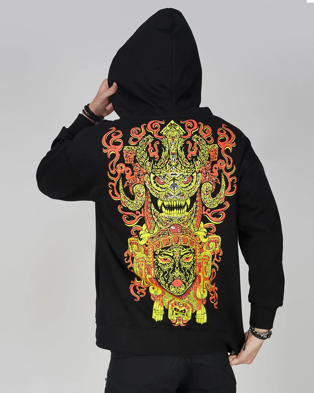 Macabra Queen | Oversized Zip-Up Hoodie | UV Light Reactive & Glow In Dark