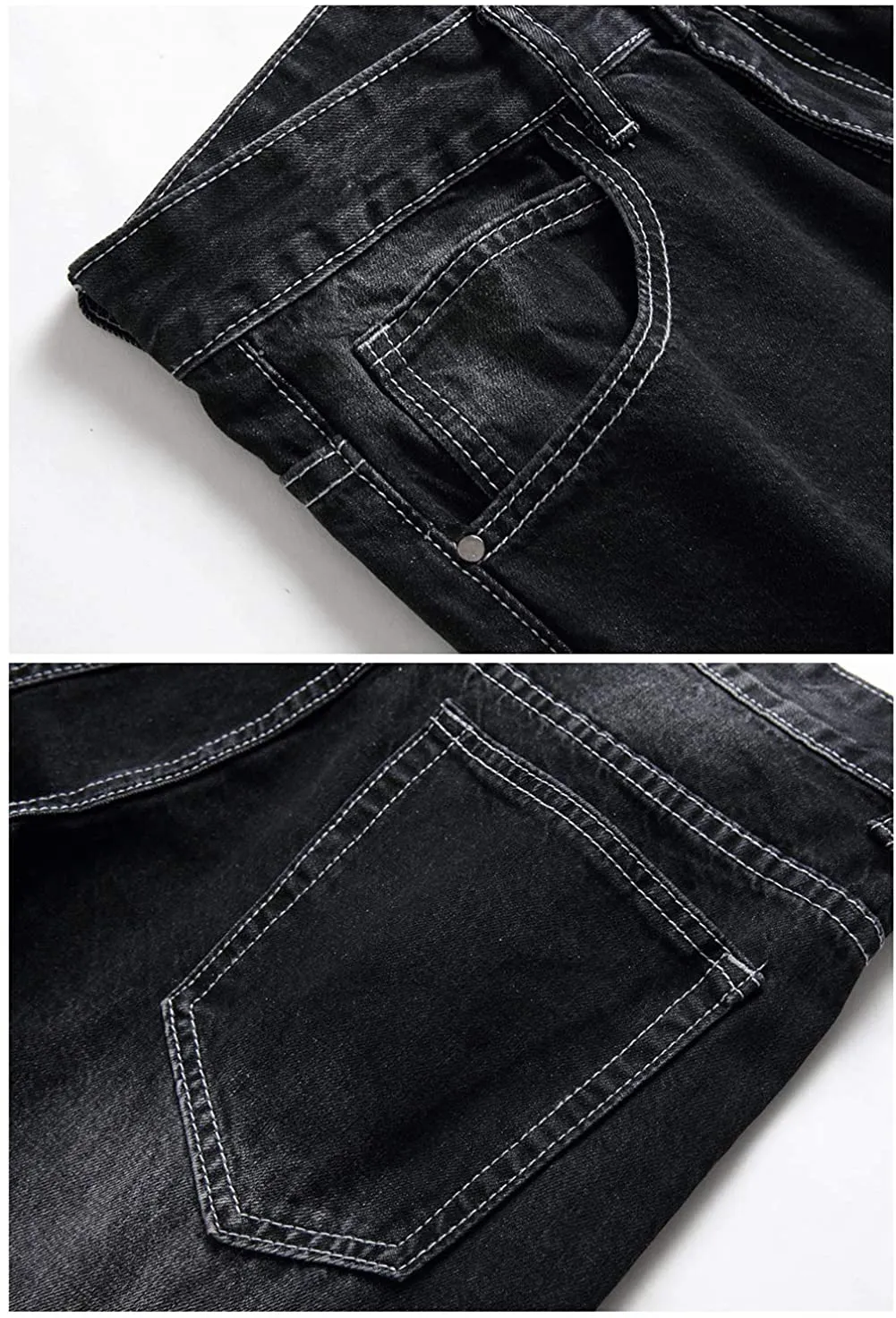 Men's Charcoal Black Ripped Jeans Slim Fit Denim Pants