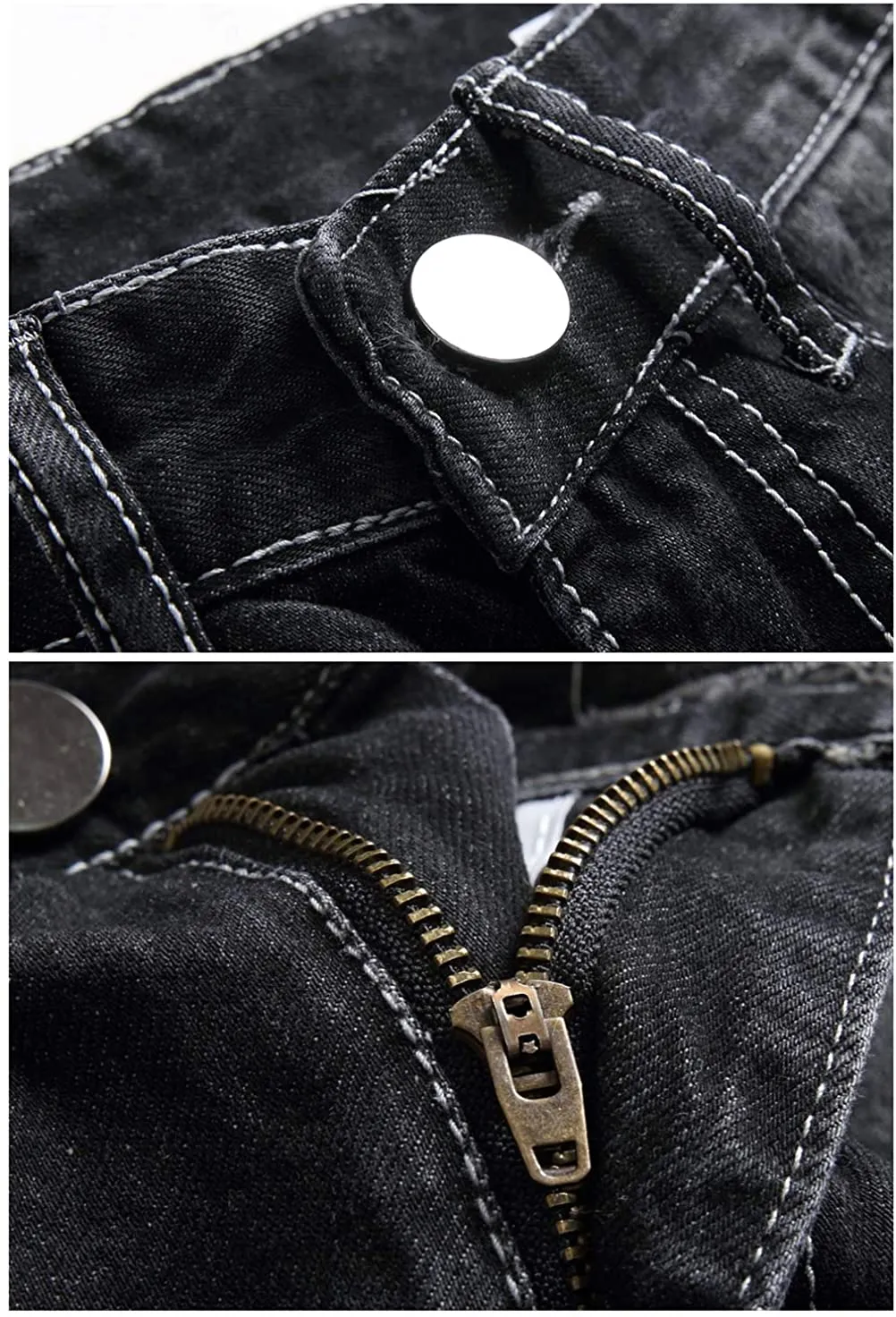 Men's Charcoal Black Ripped Jeans Slim Fit Denim Pants