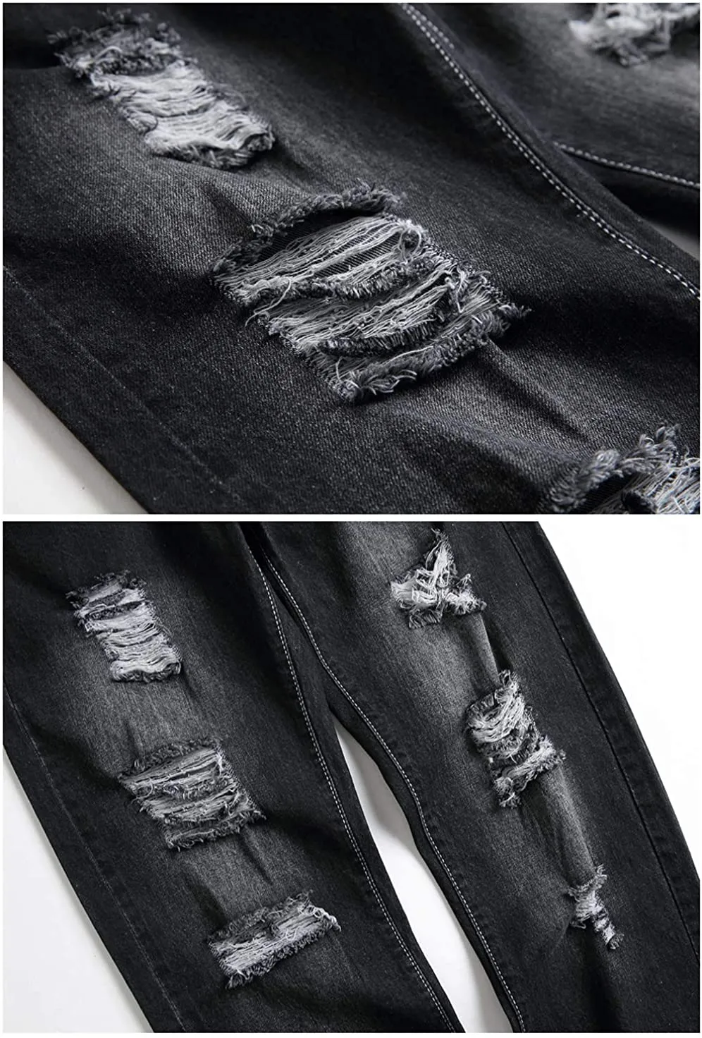 Men's Charcoal Black Ripped Jeans Slim Fit Denim Pants