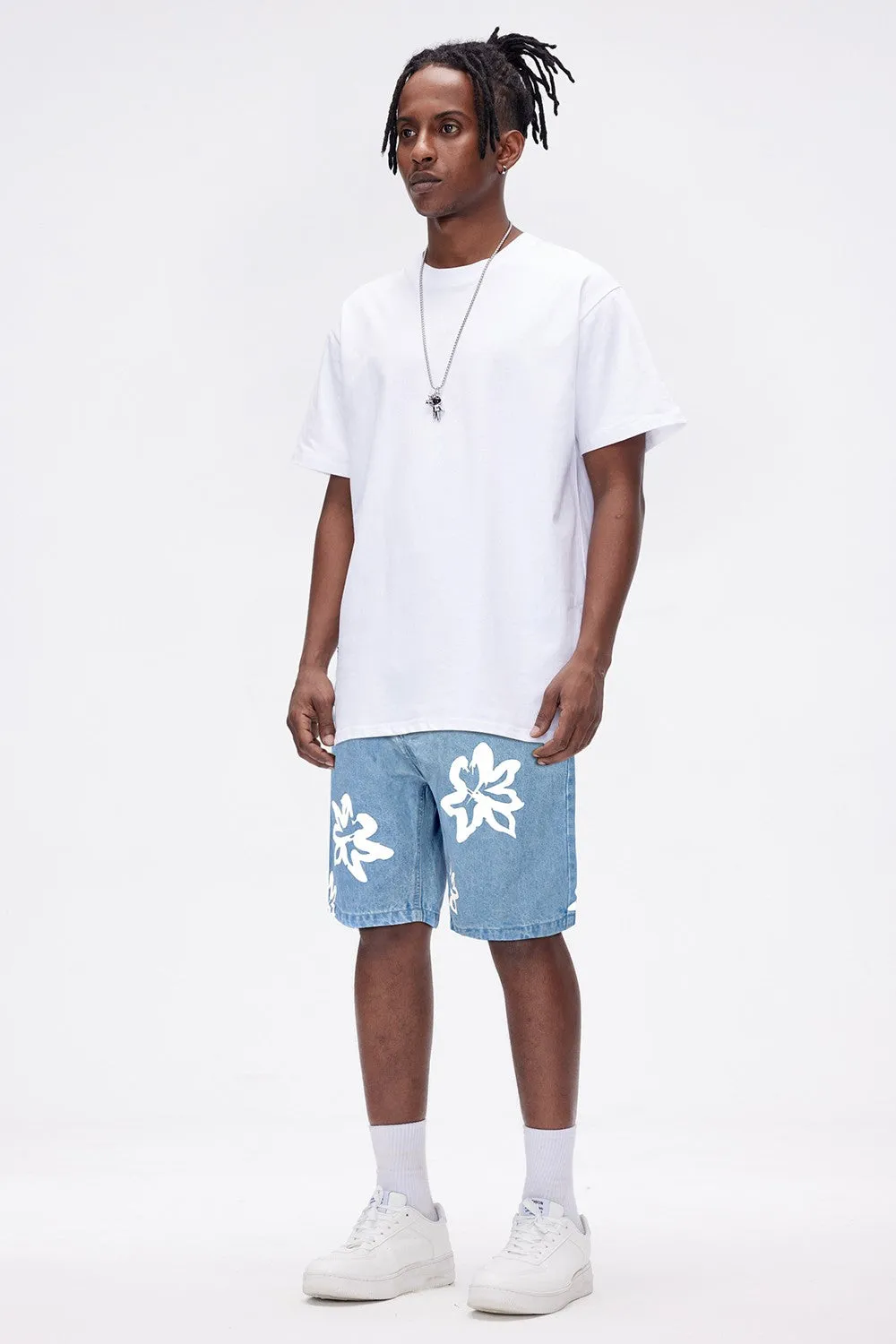 Men's Stretch Denim Short - Blue & Printed