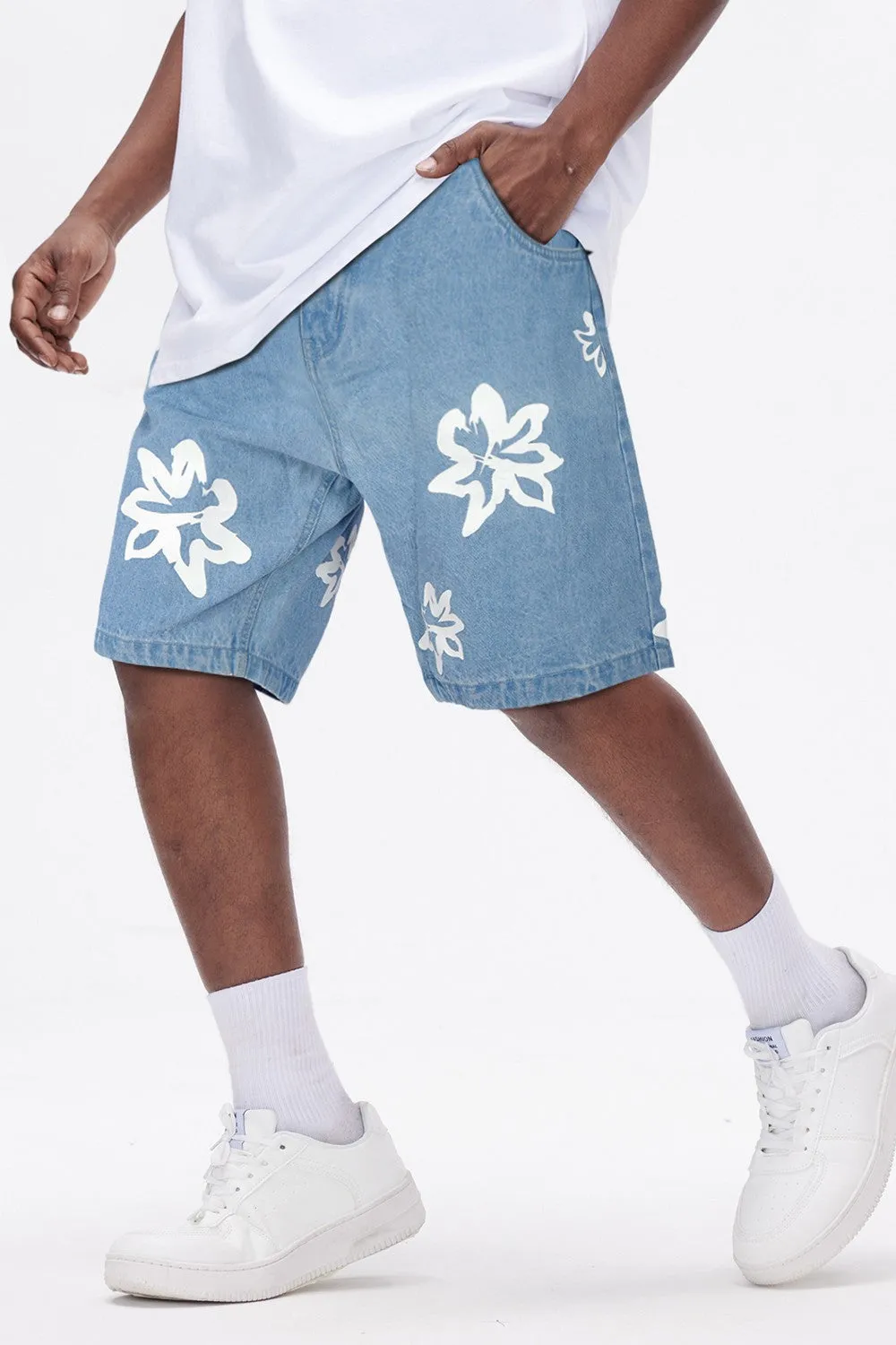 Men's Stretch Denim Short - Blue & Printed