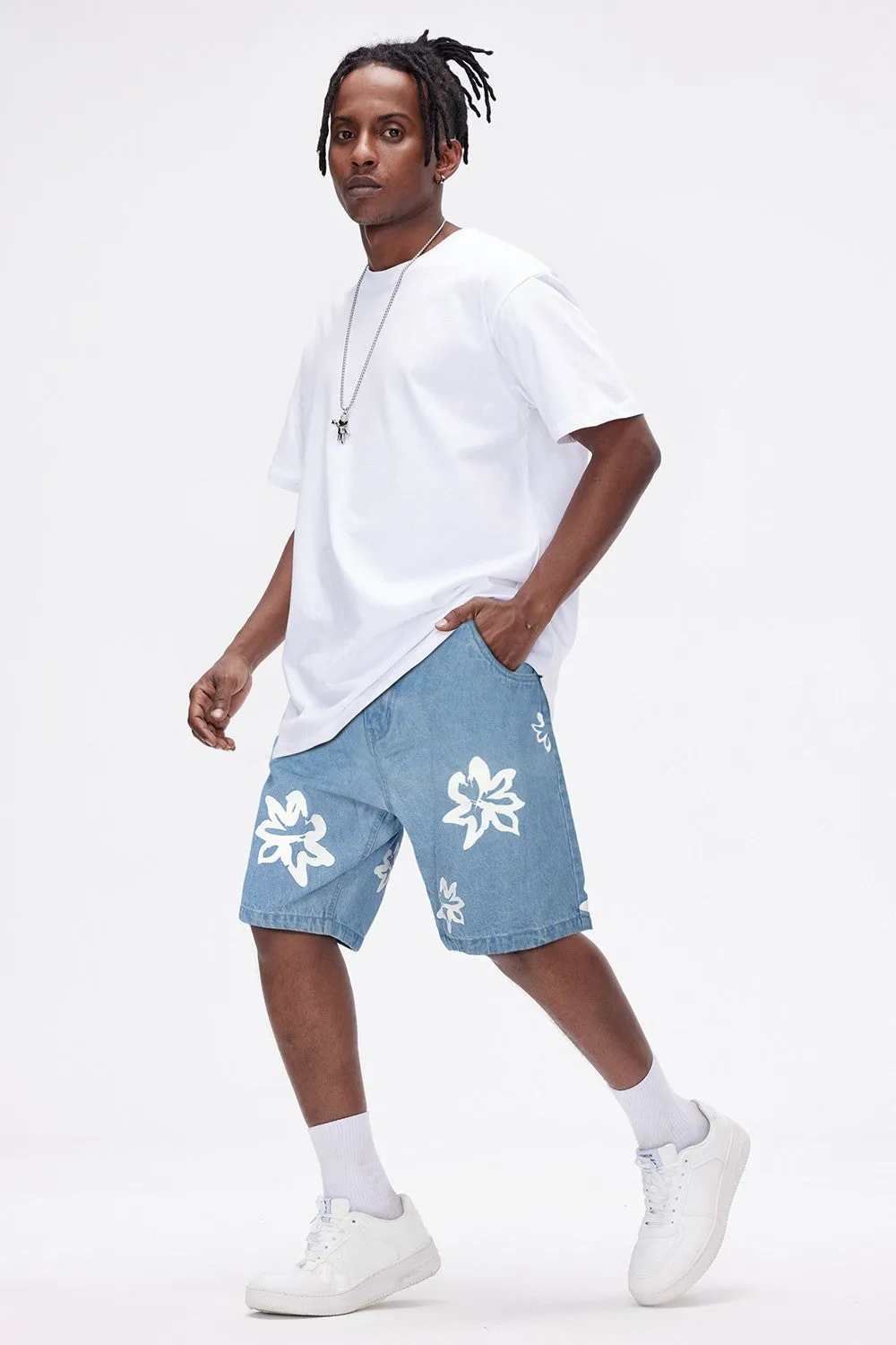 Men's Stretch Denim Short - Blue & Printed